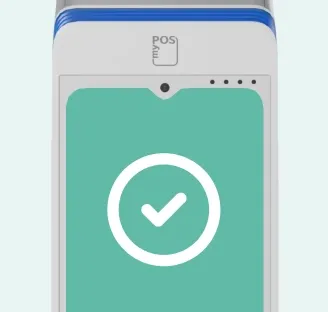 The myPOS terminal confirms a successful payment