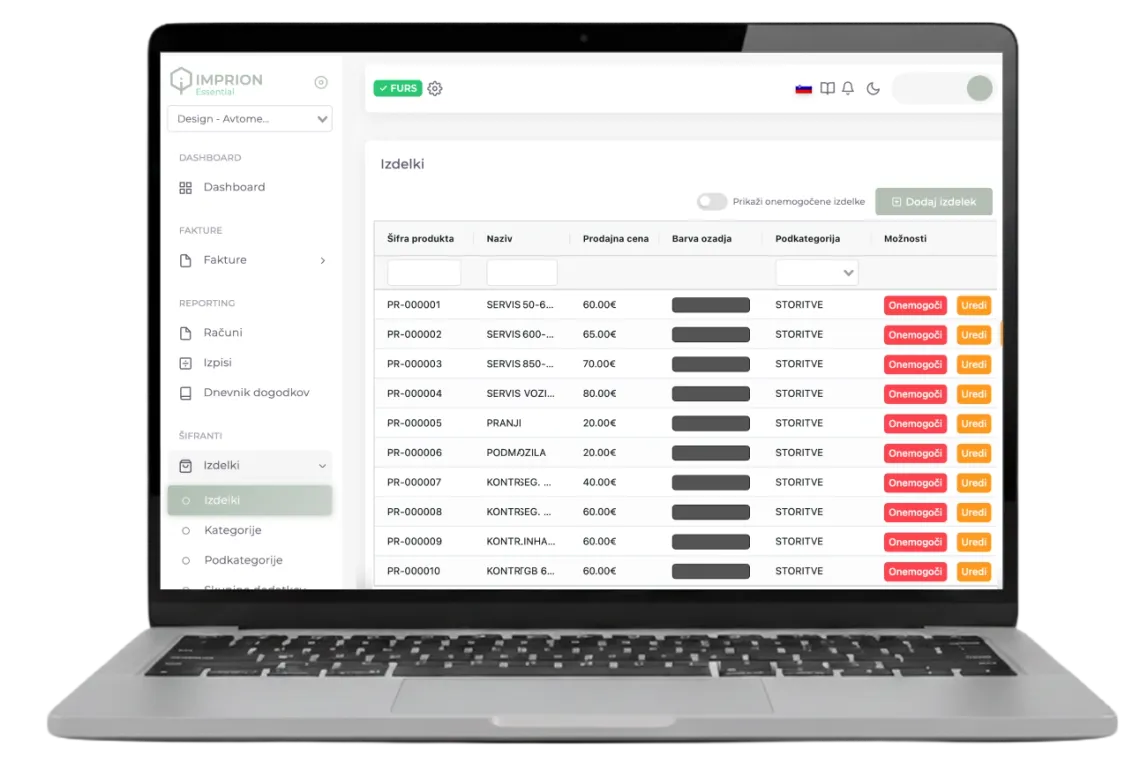 Imprion POS cash register for car repair shops and mechanics workshops