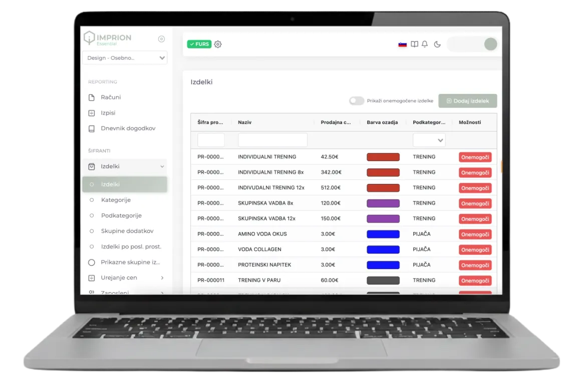 Imprion POS cash register for fitness studios and personal trainers