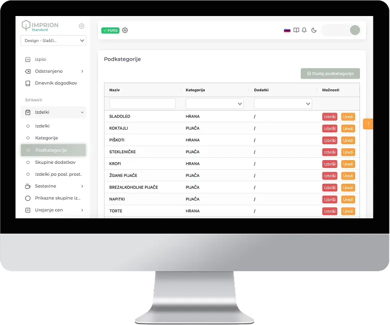 Imprion POS cash register for cafes and pastry shops