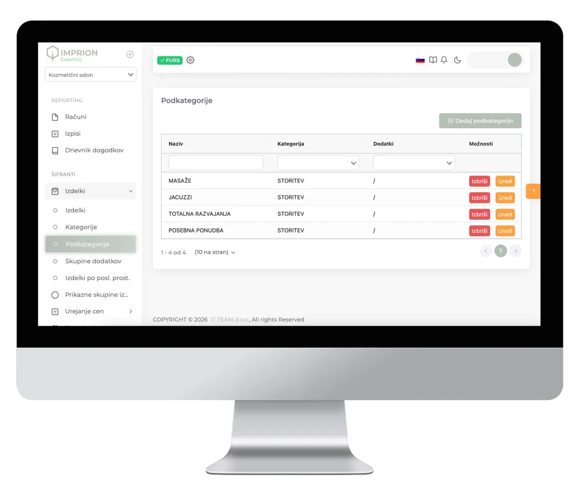 Imprion POS cash register for wellness and spa centers