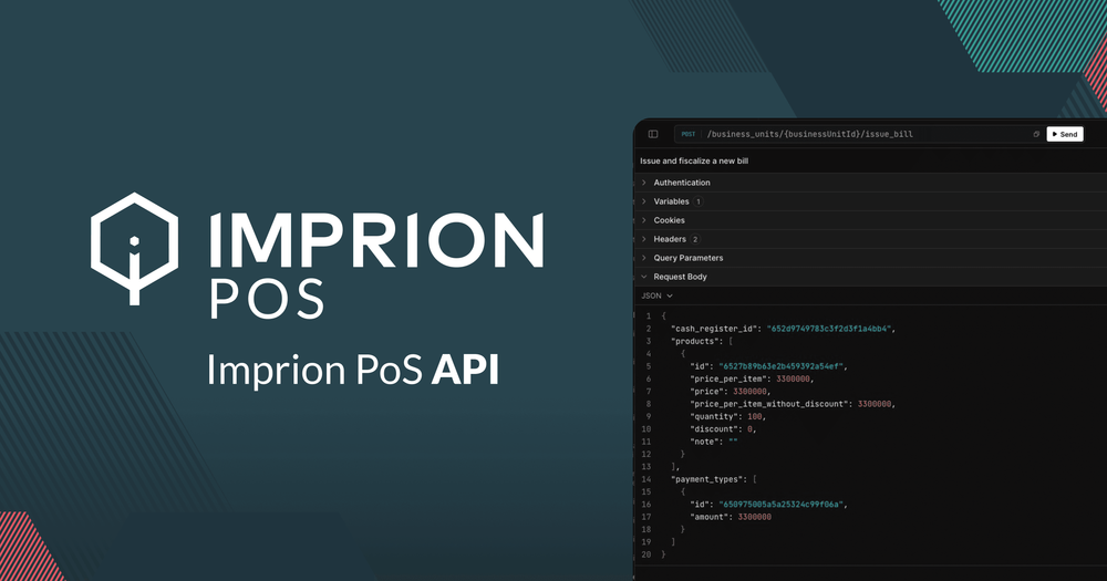 Imprion POS API: OpenAPI 3.1 REST JSON platforma za POS integracije, fiskalizacijo, ERP povezave in analitiko zalog Imprion POS API: OpenAPI 3.1 REST JSON platforma za POS integracije, fiskalizacijo, ERP povezave in analitiko zalog